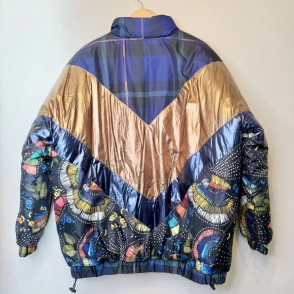 Farm Rio NWT Borogodo Reversible Metallic Quilted Patchwork Puffer Coat Jacket - Picture 6 of 17